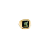Gold hoop earring with green stone