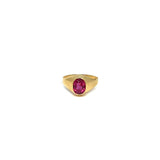 Gold hoop earring with red stone