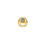 Gold hoop earring with green stone
