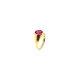 Gold hoop earring with red stone